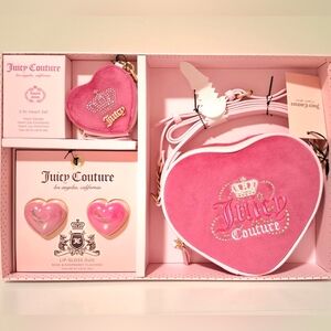 New💕Juicy Couture 3 Piece Set Heart Crossbody & Heart Pouch Wallet & Lip gloss